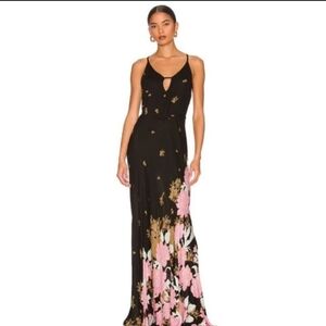 FREE PEOPLE Get To You Printed Floral Black Pink Maxi Slip Dress XS S M